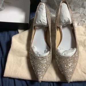 Badgley Mischka Madison II Kitten Heels CHAMPAGNE GLITTER ~ Size 7
